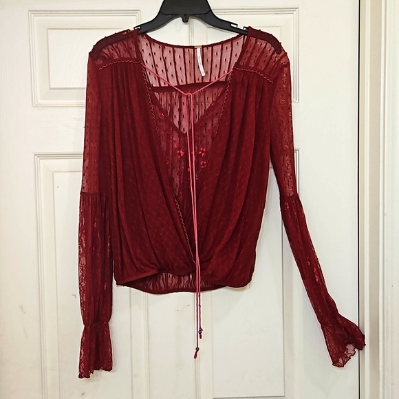 Free People Tops - Hi Fall!!!🍇Free People Lace Women's Burgundy Blouse🥀